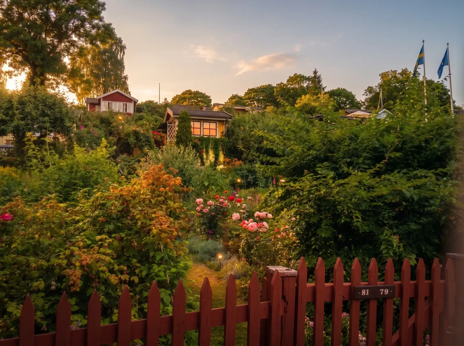 Jardins attribués sur une colline Södermalm dans la douce lumière d'une soirée d'été Stockholm